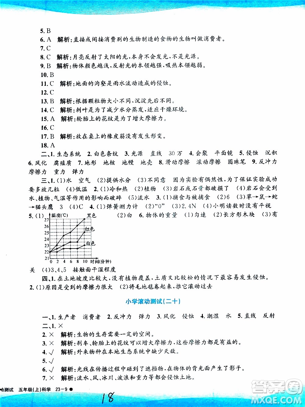 孟建平系列叢書2019年小學(xué)滾動(dòng)測(cè)試科學(xué)五年級(jí)上冊(cè)J教科版參考答案