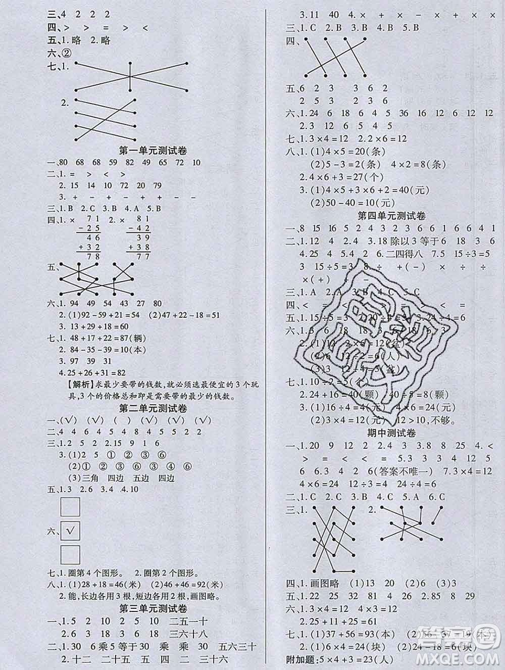 2019秋新版培優(yōu)紅領(lǐng)巾樂園蘇教版B版二年級數(shù)學(xué)上冊答案