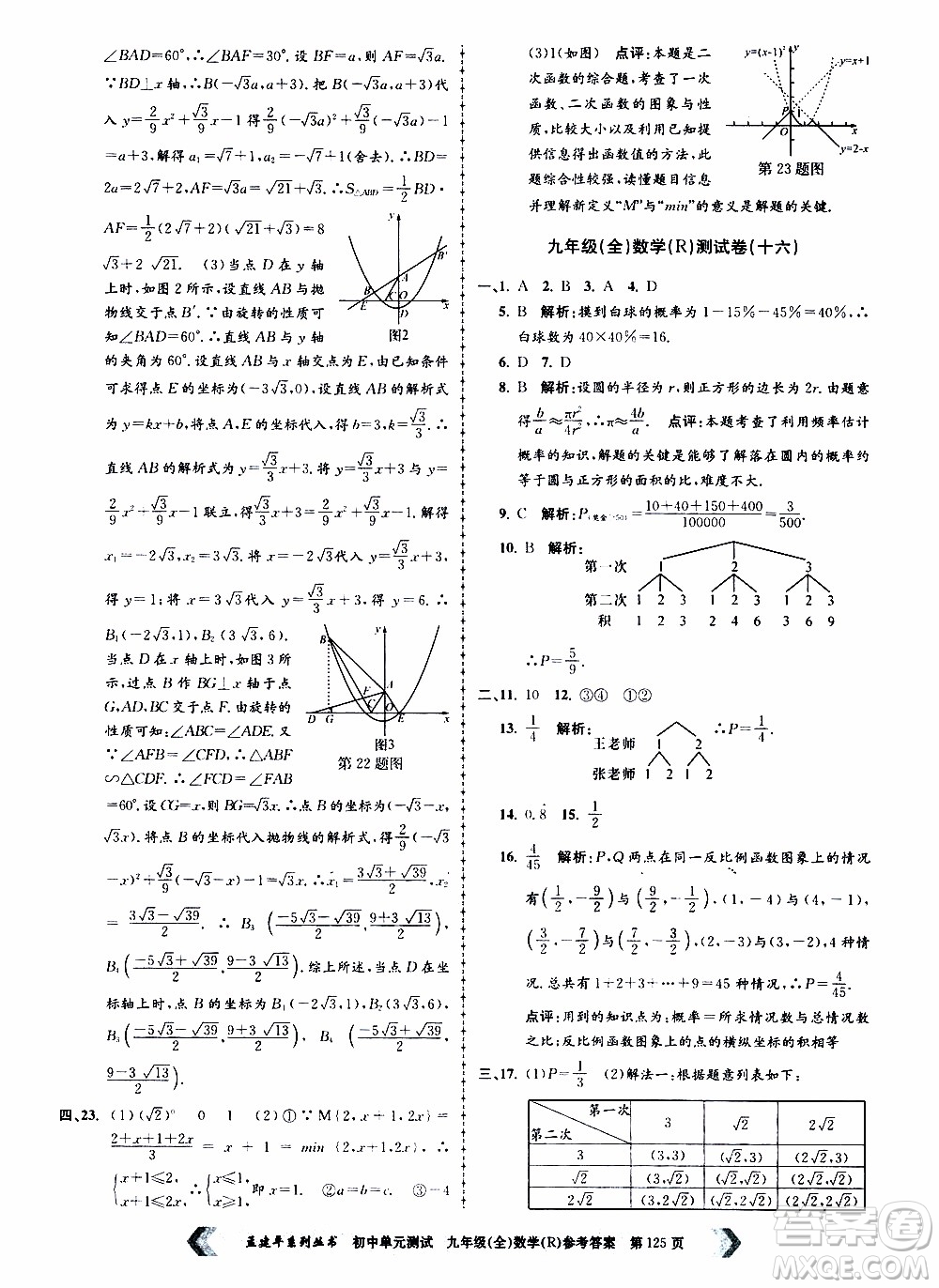 2019年孟建平系列叢書初中單元測試數(shù)學九年級全一冊R版人教版參考答案