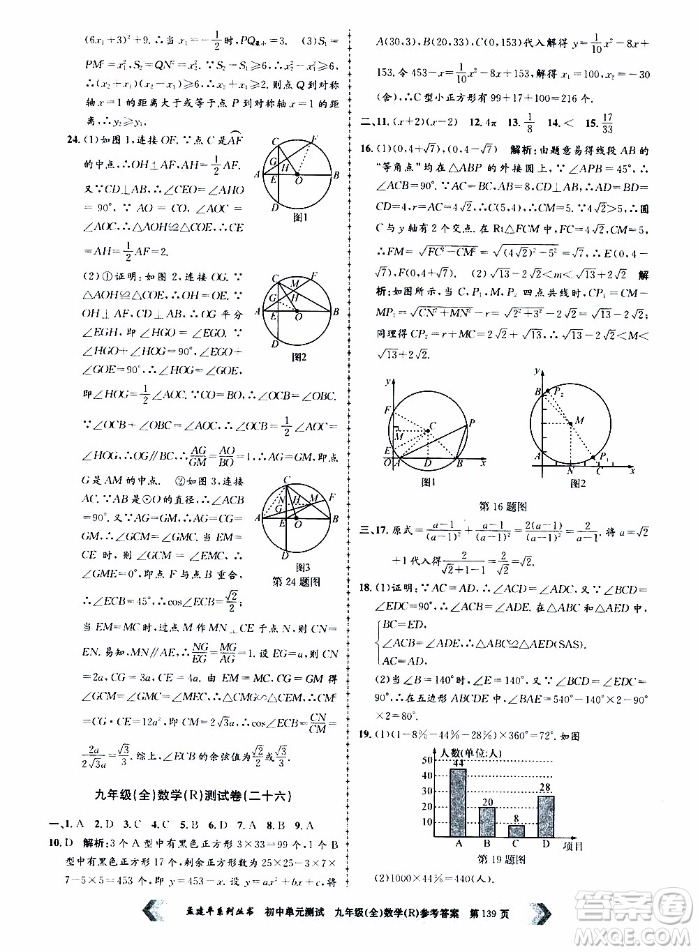 2019年孟建平系列叢書初中單元測試數(shù)學九年級全一冊R版人教版參考答案