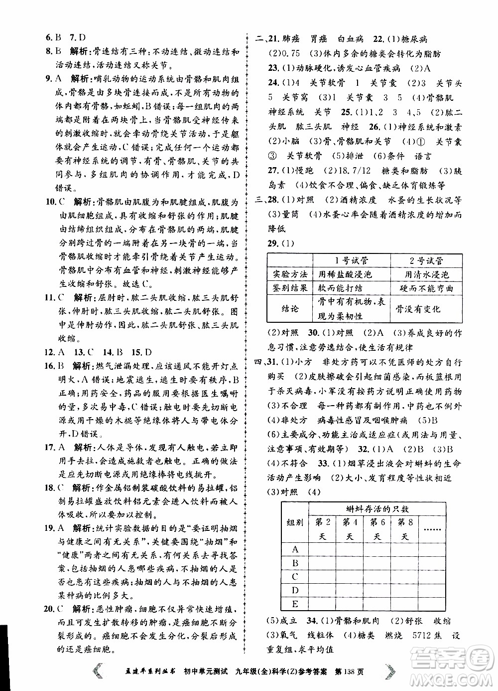 2019年孟建平系列叢書初中單元測試科學(xué)九年級全一冊Z版浙教版參考答案