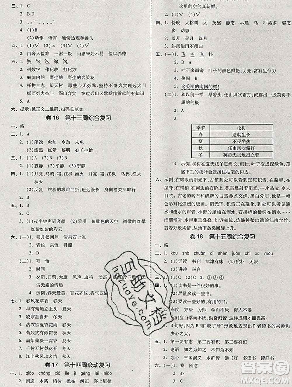 全品小復(fù)習小學語文五年級上冊人教版2019秋新版答案