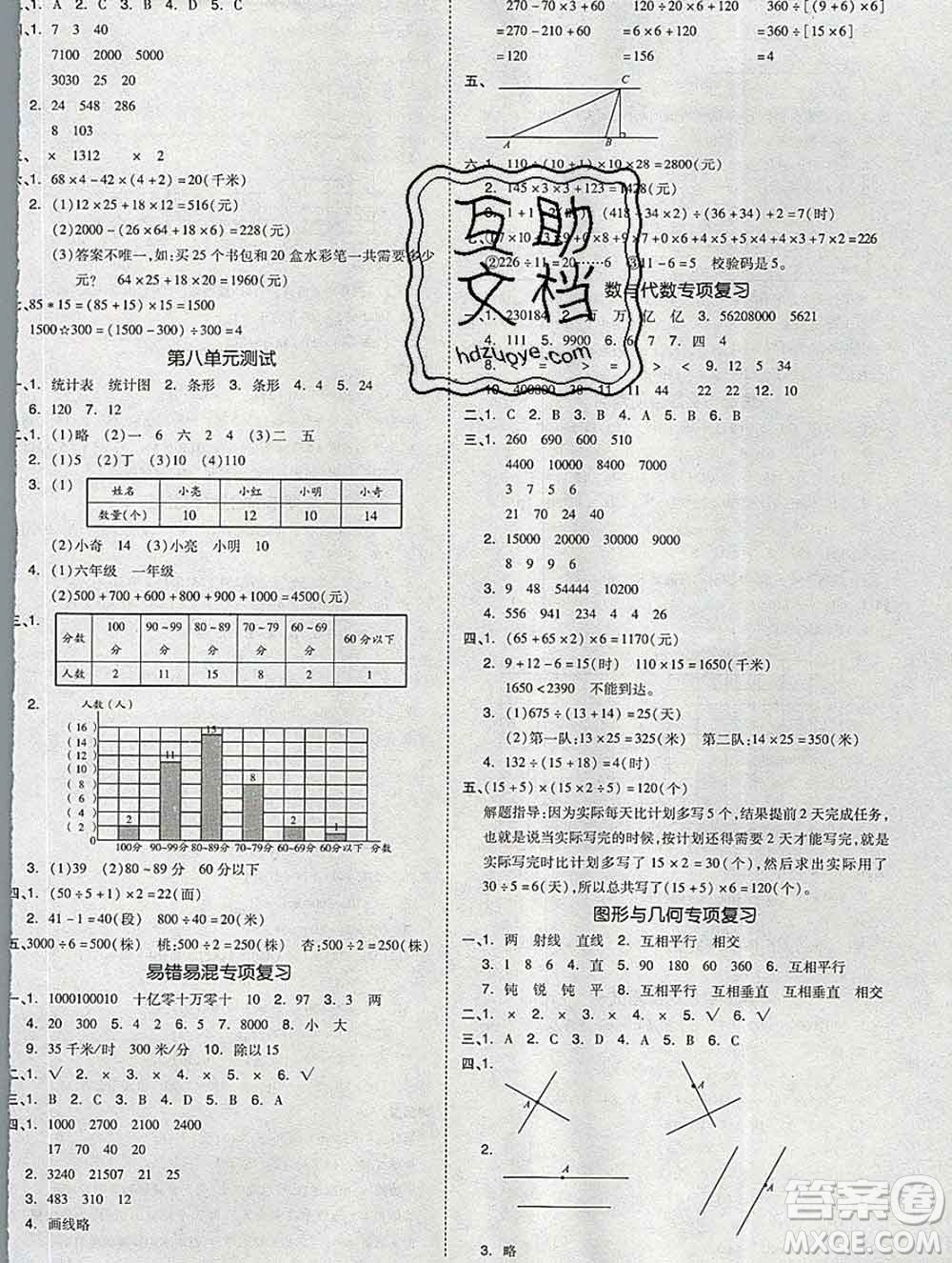 全品小復(fù)習(xí)小學(xué)數(shù)學(xué)四年級上冊青島版2019秋新版答案