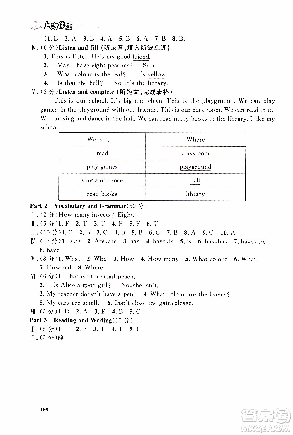 鐘書金牌2019年上海作業(yè)三年級上英語N版牛津版參考答案