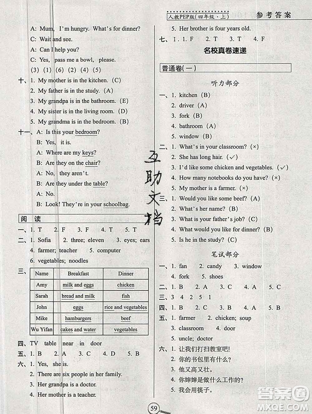 長(zhǎng)春出版社2019秋新版15天巧奪100分四年級(jí)英語(yǔ)上冊(cè)人教版答案