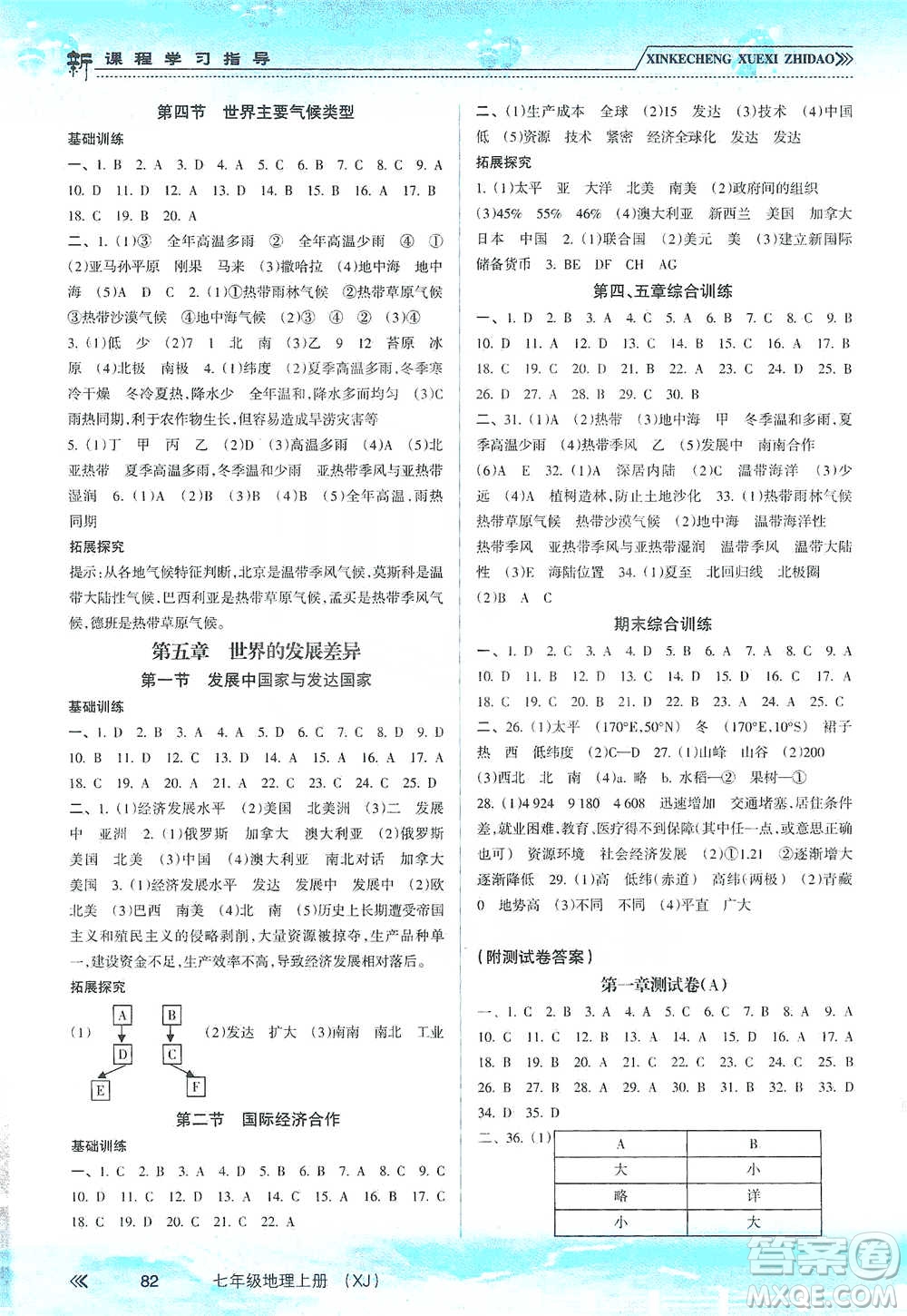 南方出版社2019新課程學(xué)習(xí)指導(dǎo)七年級(jí)地理上冊(cè)湘教版答案