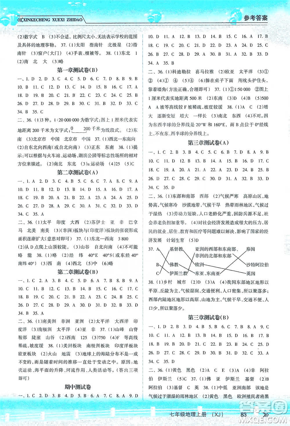 南方出版社2019新課程學(xué)習(xí)指導(dǎo)七年級(jí)地理上冊(cè)湘教版答案