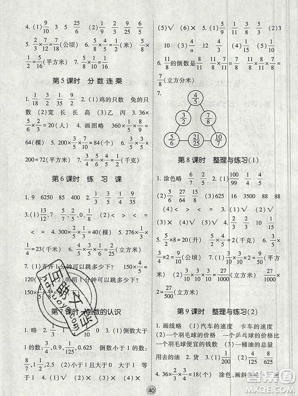 河海大學(xué)出版社2019新版經(jīng)綸學(xué)典棒棒堂六年級數(shù)學(xué)上冊江蘇版答案