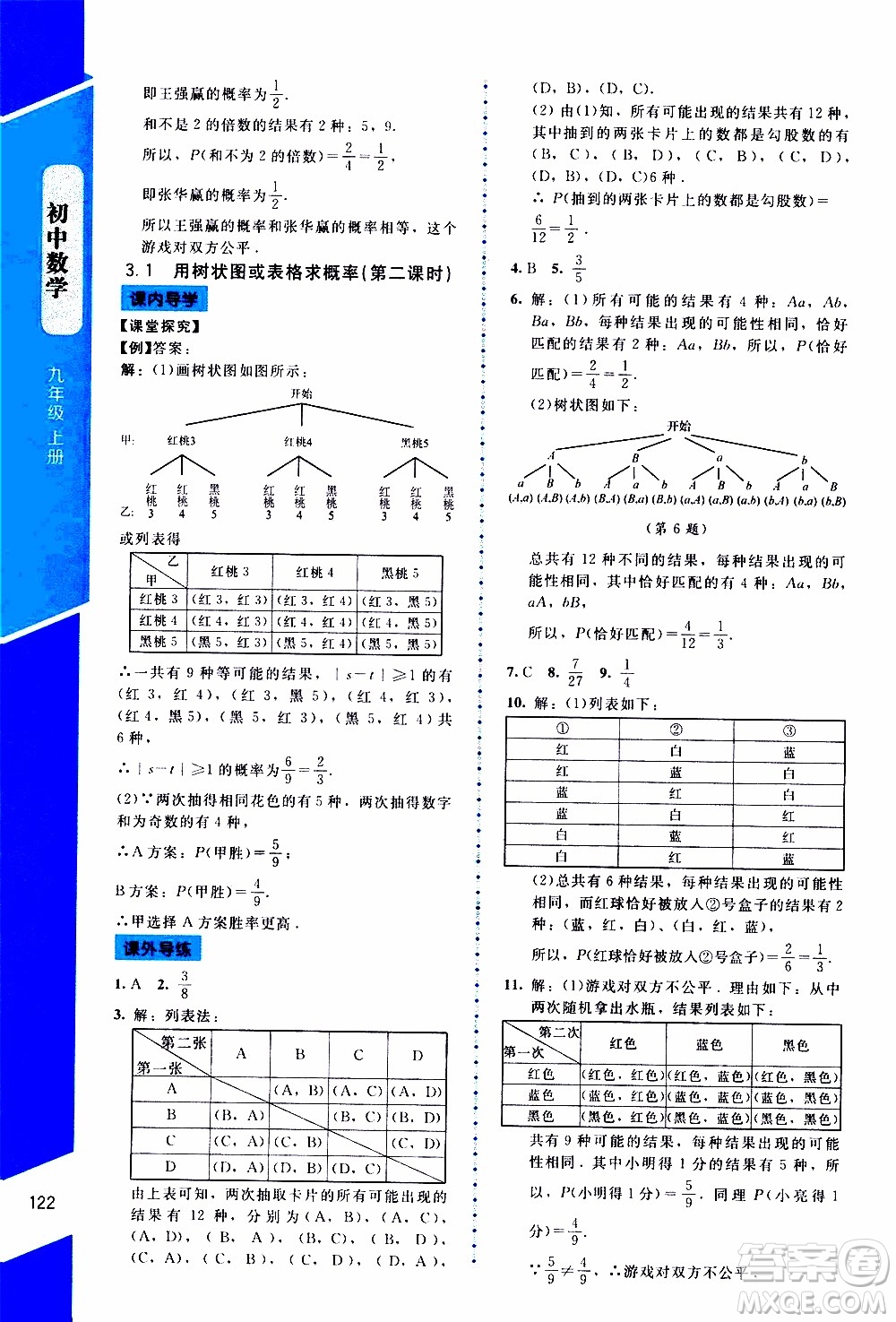 2019年課內(nèi)課外直通車數(shù)學(xué)九年級上冊北師大版參考答案