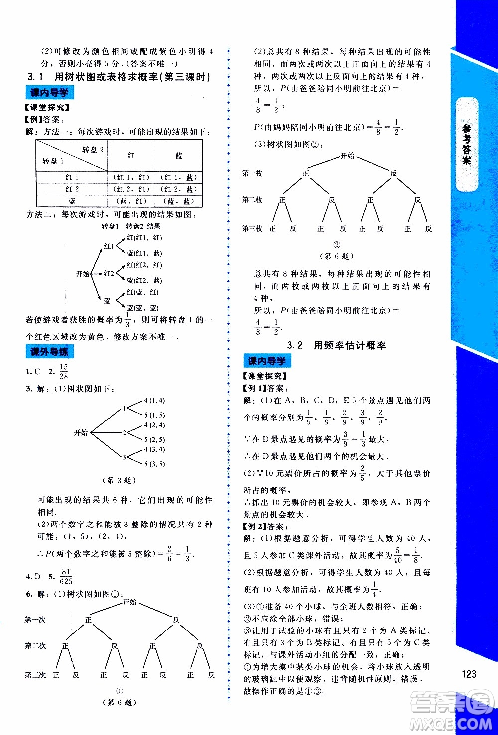 2019年課內(nèi)課外直通車數(shù)學(xué)九年級上冊北師大版參考答案