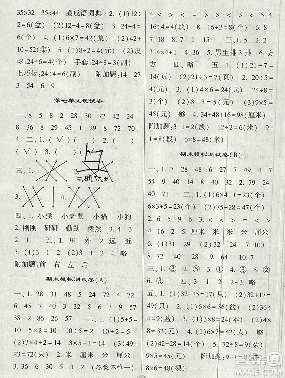 河海大學出版社2019新版經(jīng)綸學典棒棒堂二年級數(shù)學上冊江蘇版答案