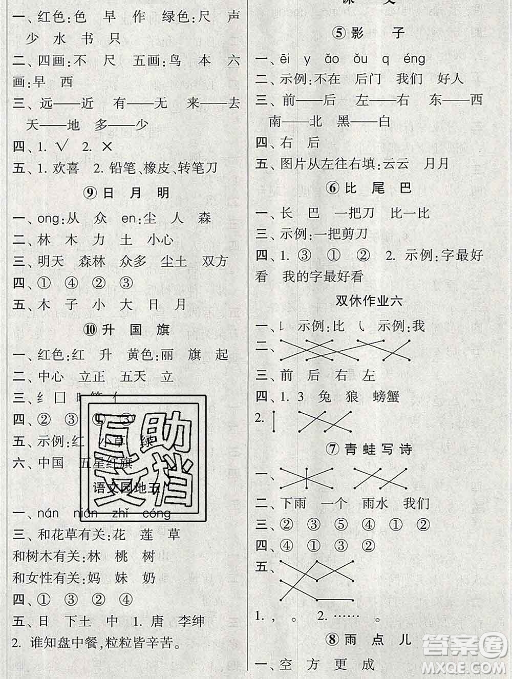 河海大學出版社2019新版經綸學典棒棒堂一年級語文上冊人教版答案