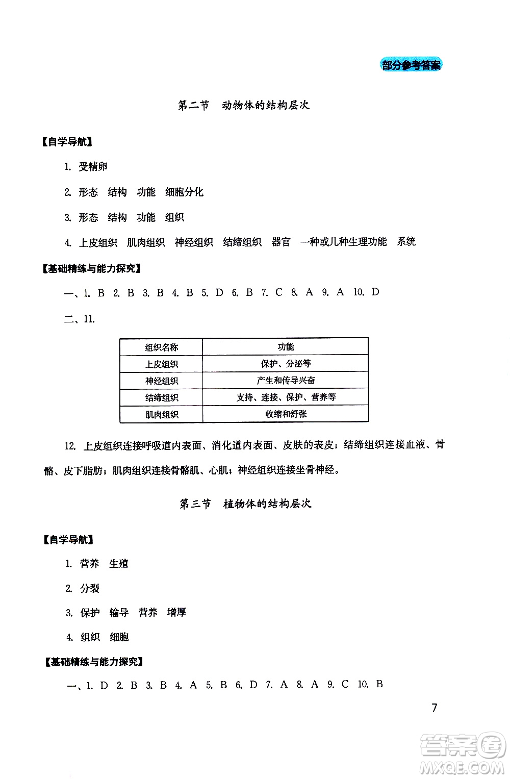 2019年新課程實(shí)踐與探究叢書(shū)生物七年級(jí)上冊(cè)人教版參考答案