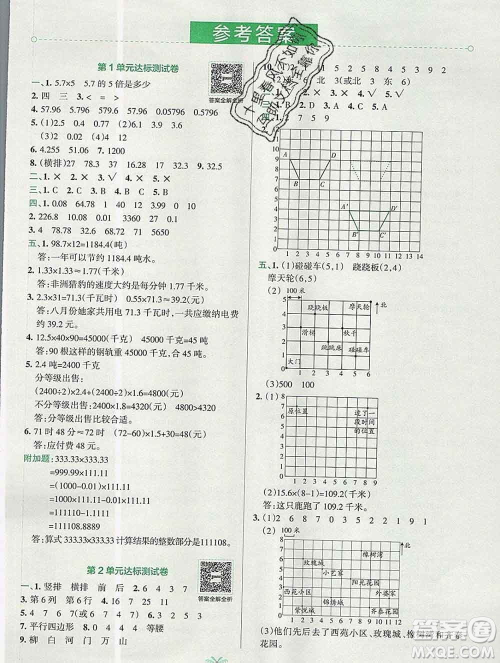 陜西師范大學(xué)出版社2019年小學(xué)學(xué)霸沖A卷五年級(jí)數(shù)學(xué)上冊(cè)人教版答案