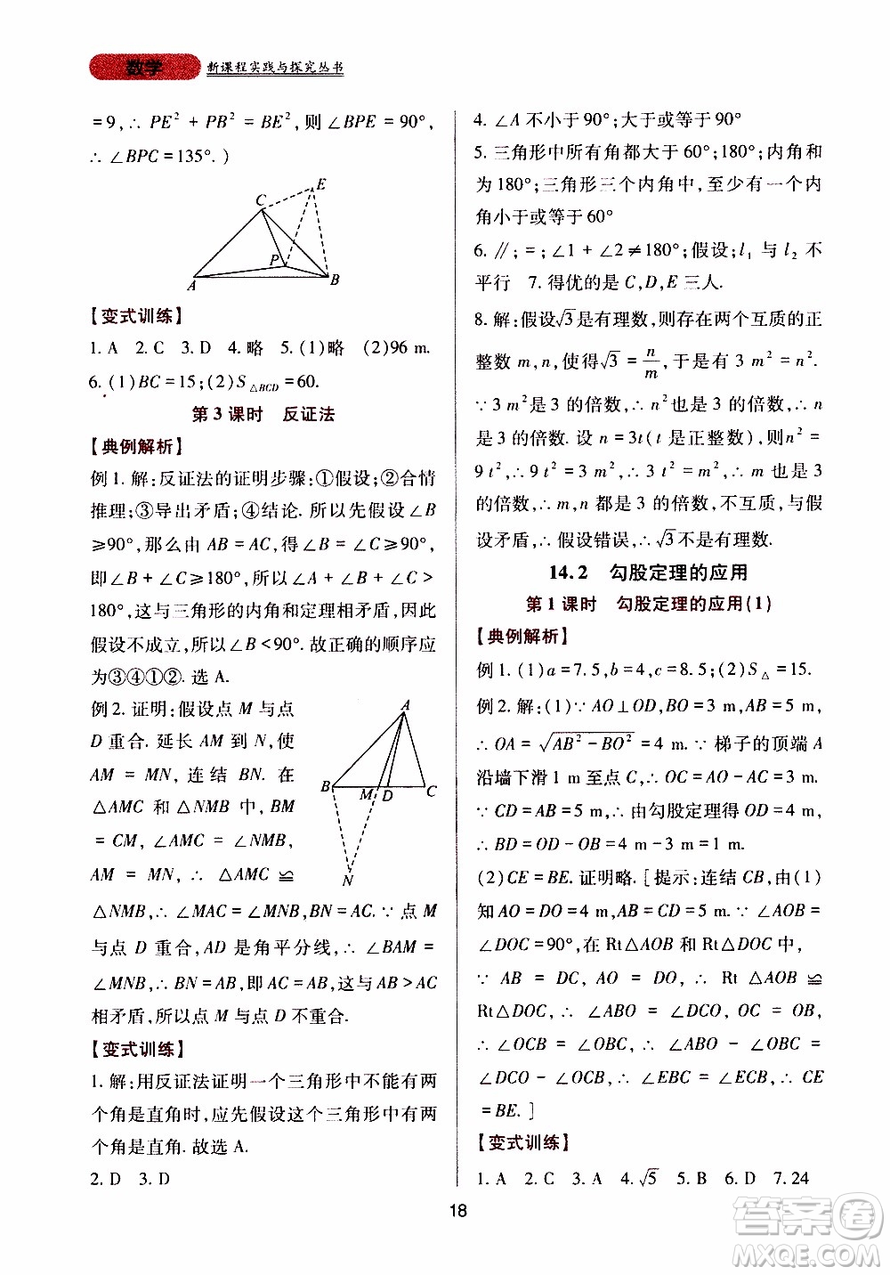 2019年新課程實(shí)踐與探究叢書數(shù)學(xué)八年級上冊華東師大版參考答案