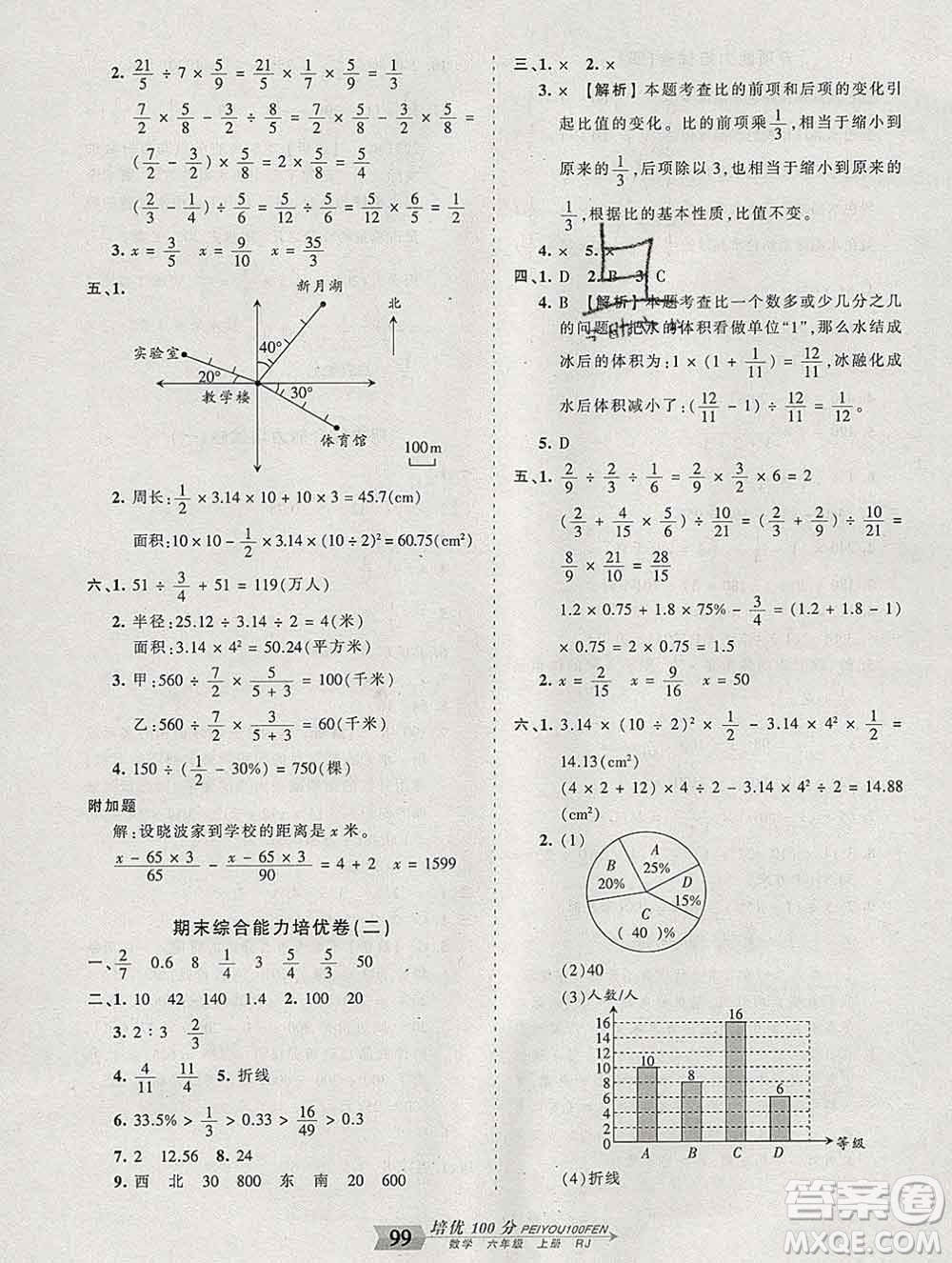 2019秋人教版王朝霞培優(yōu)100分六年級(jí)數(shù)學(xué)上冊(cè)答案