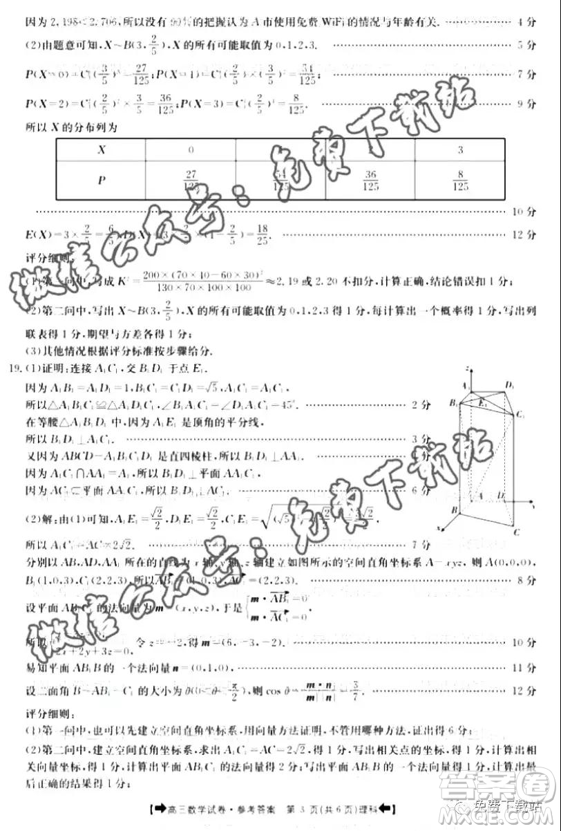 2020屆金太陽全國11月大聯(lián)考高三理科數(shù)學答案