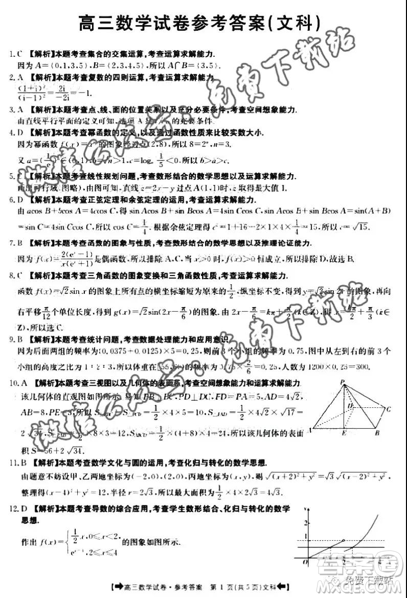 2020屆金太陽全國11月大聯(lián)考高三文科數(shù)學答案