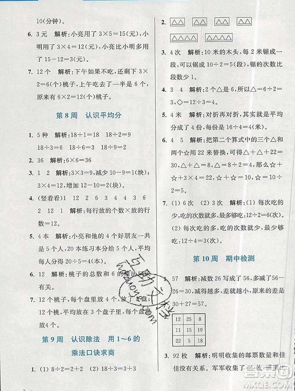 2019秋超能學典小學數(shù)學附加題提優(yōu)能手二年級上冊江蘇版答案