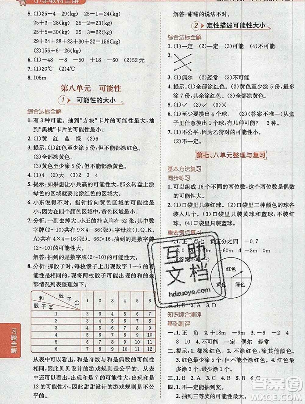 陜西人民教育出版社2019秋小學(xué)教材全解六年級數(shù)學(xué)上冊西師大版答案