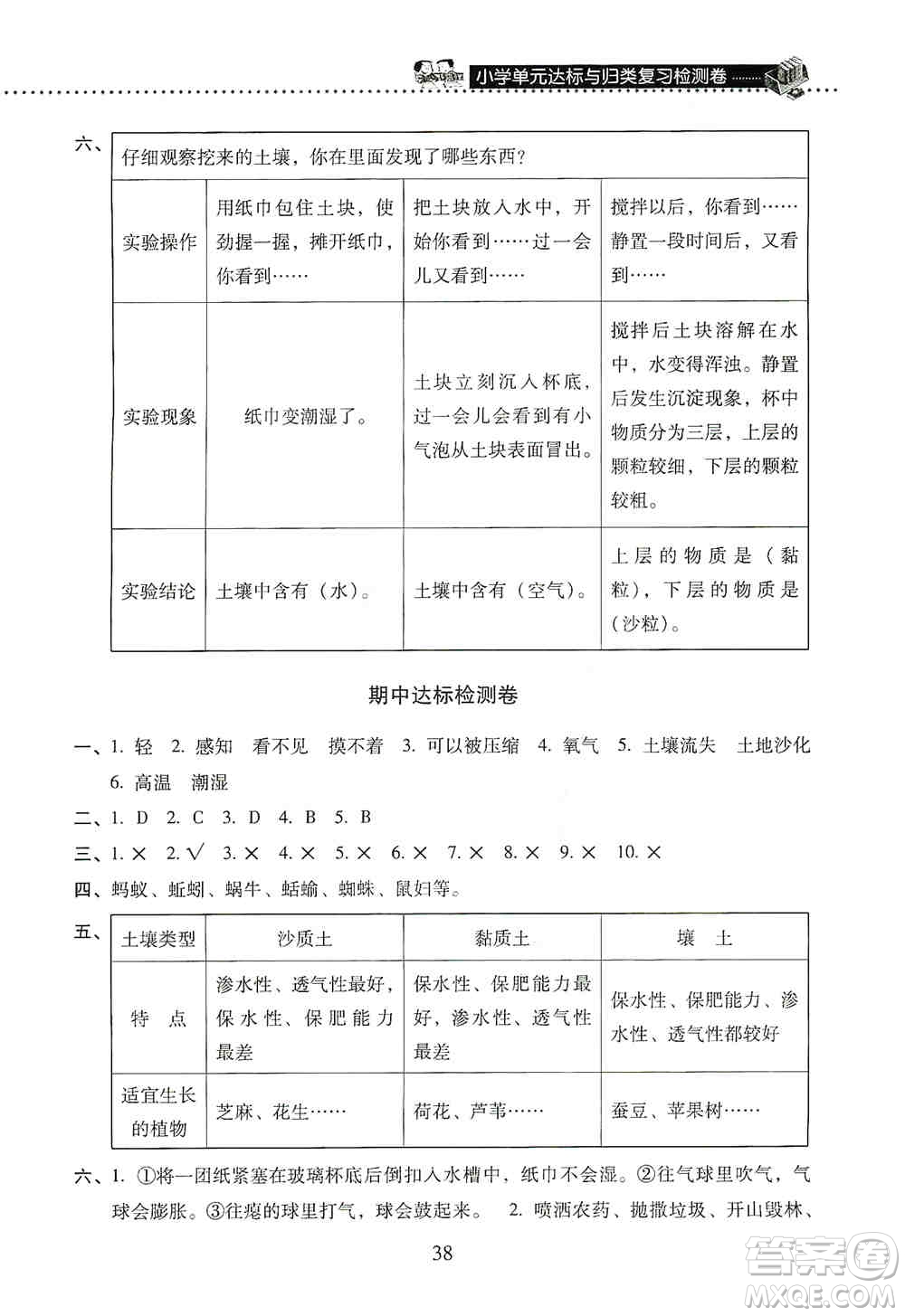 晨光出版社2019晨光全優(yōu)小學單元達標與歸類復習檢測卷三年級科學上冊蘇科版答案