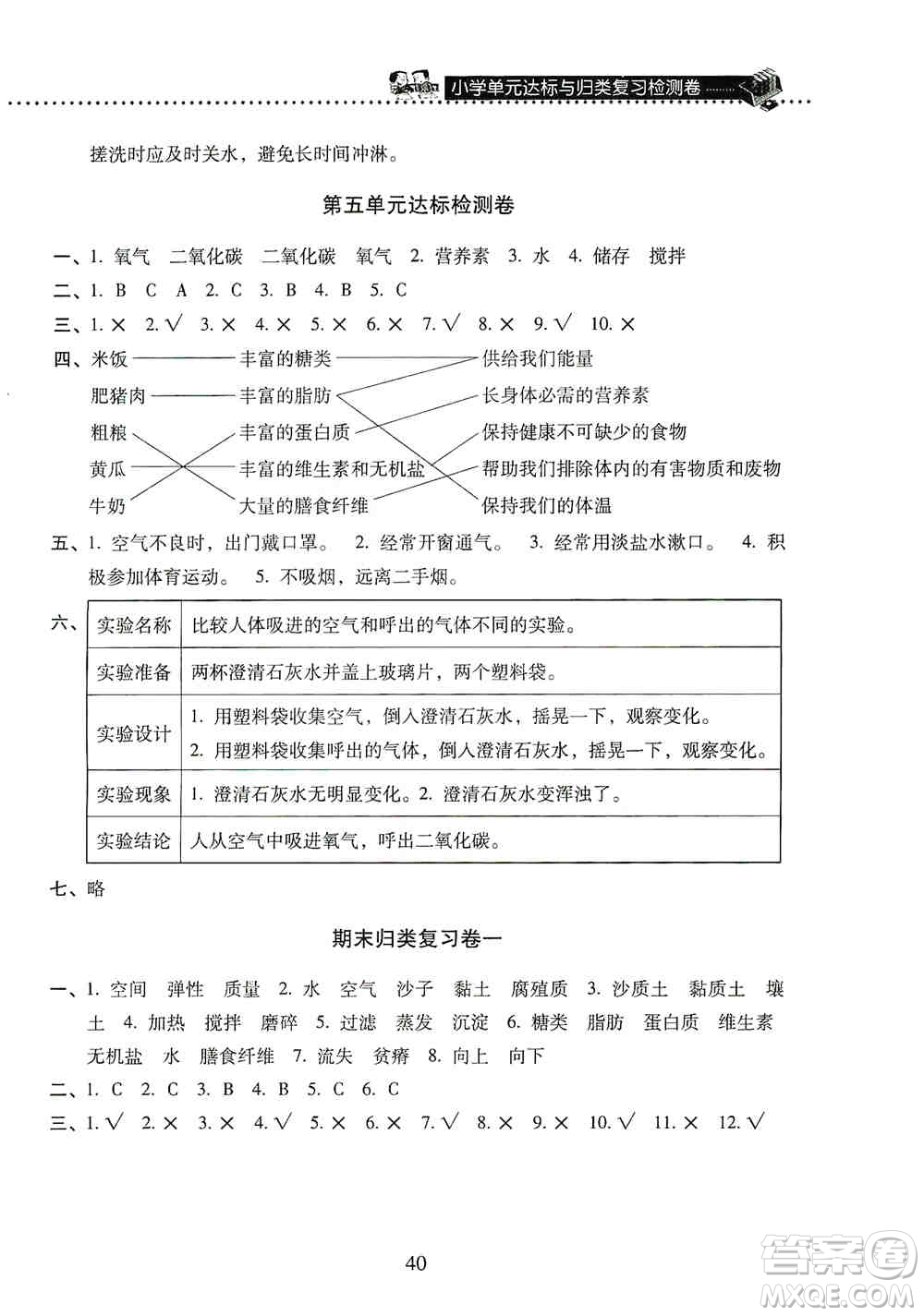 晨光出版社2019晨光全優(yōu)小學單元達標與歸類復習檢測卷三年級科學上冊蘇科版答案