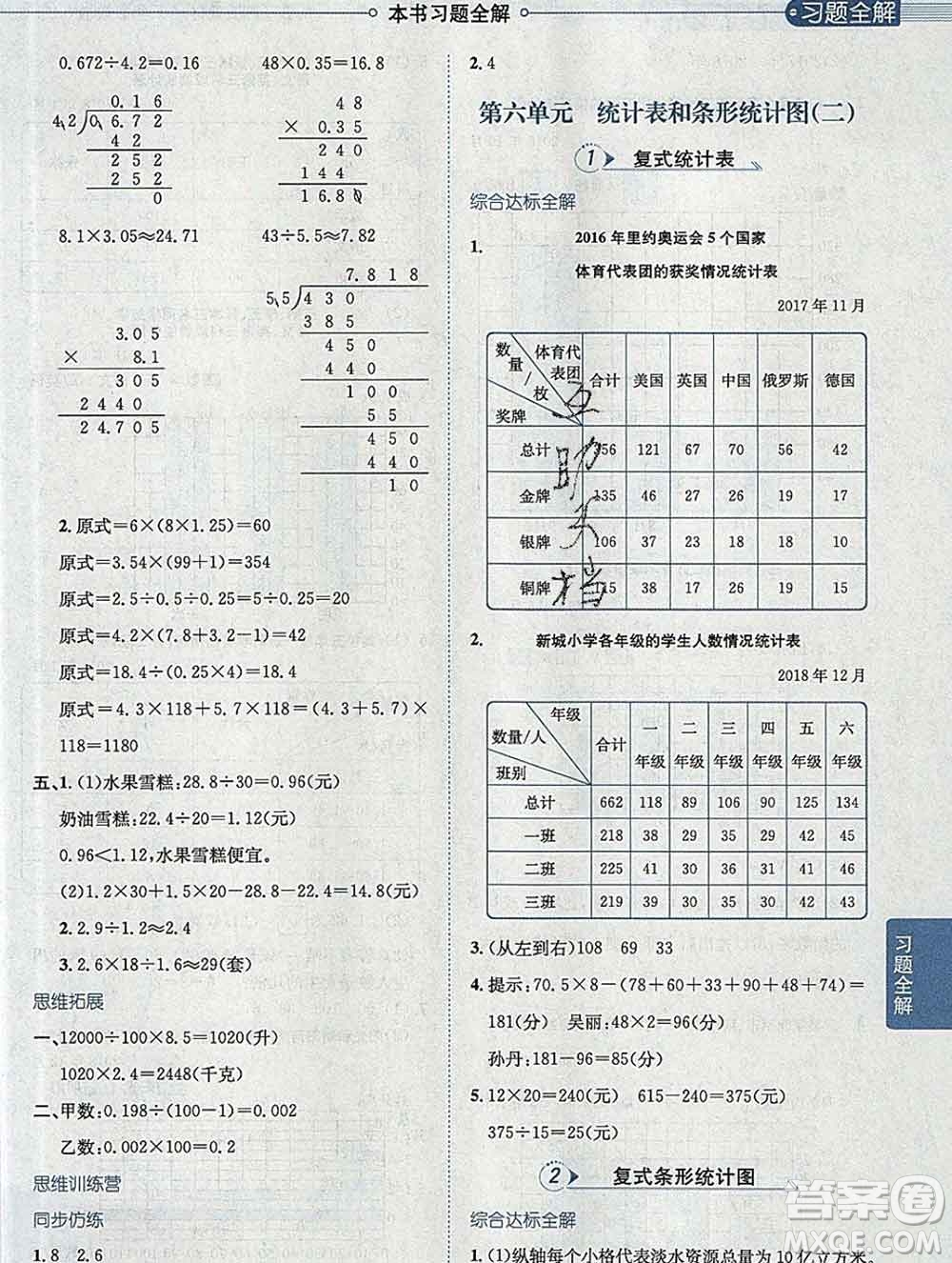 陜西人民教育出版社2019秋小學(xué)教材全解五年級(jí)數(shù)學(xué)上冊(cè)江蘇版答案