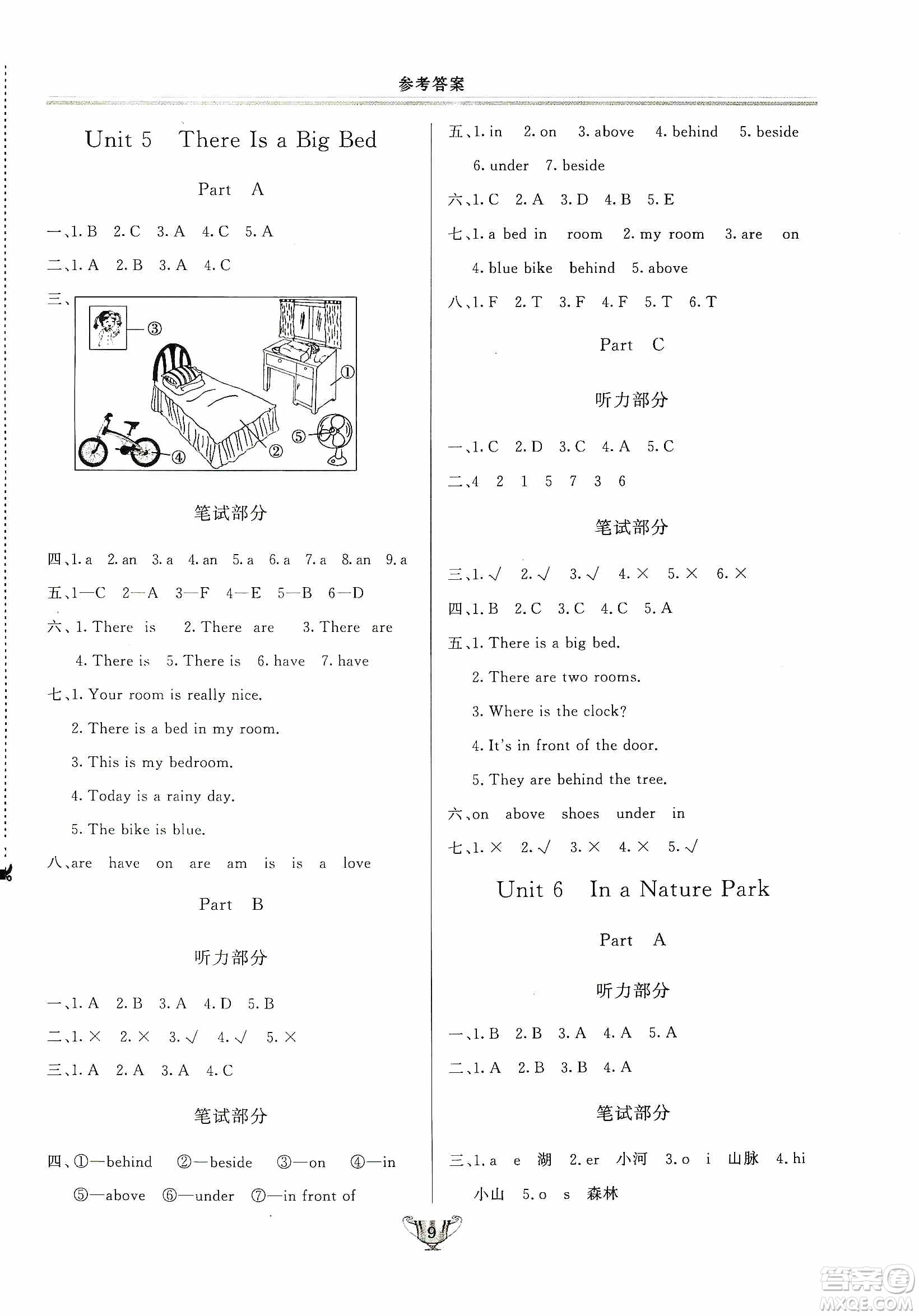 陜西人民出版社2019實(shí)驗(yàn)教材新學(xué)案五年級上冊英語PEP版答案