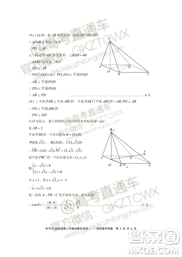 畢節(jié)市2020屆高三年級(jí)診斷性考試一理科數(shù)學(xué)試題及答案