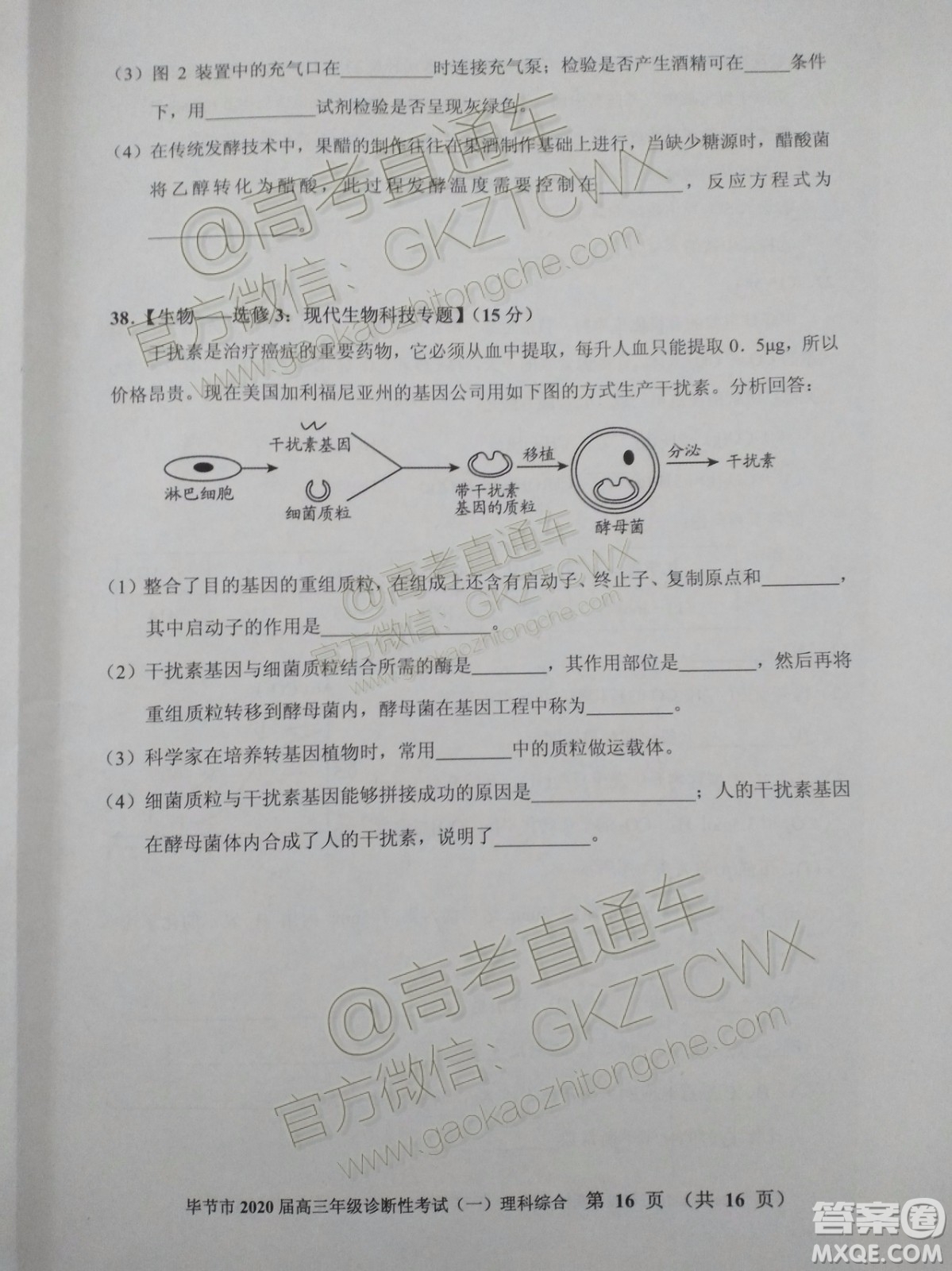 畢節(jié)市2020屆高三年級(jí)診斷性考試一理科綜合試題及答案