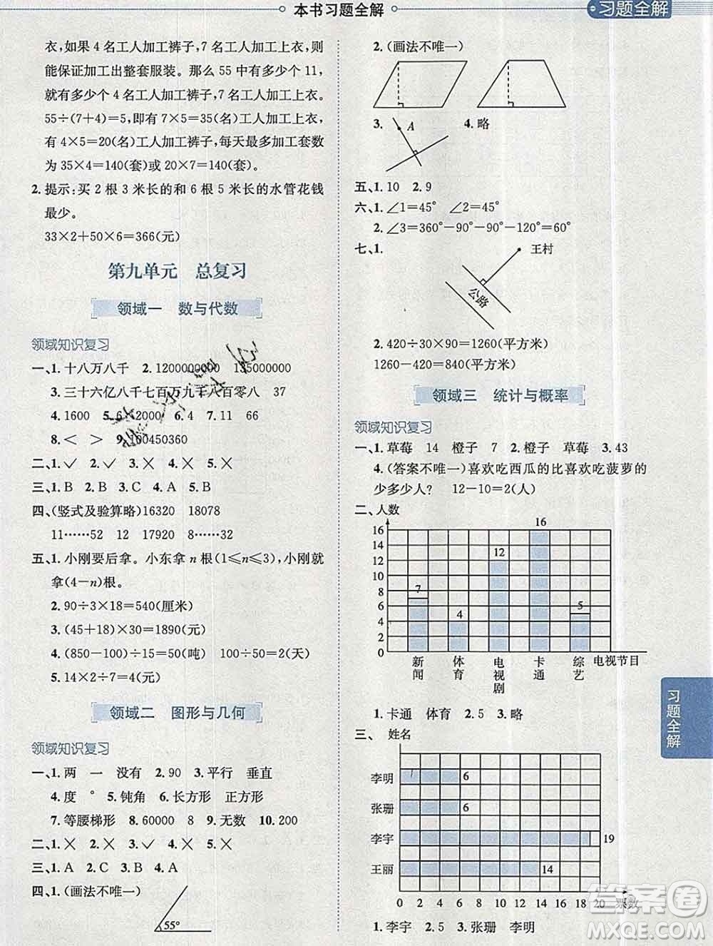 陜西人民教育出版社2019秋小學(xué)教材全解四年級數(shù)學(xué)上冊人教版答案