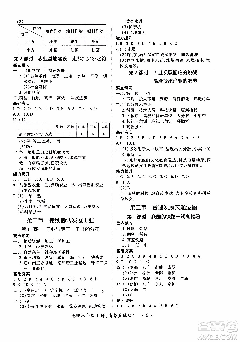 領(lǐng)航新課標2019年一課一練創(chuàng)新練習(xí)八年級上冊地理商務(wù)星球版參考答案