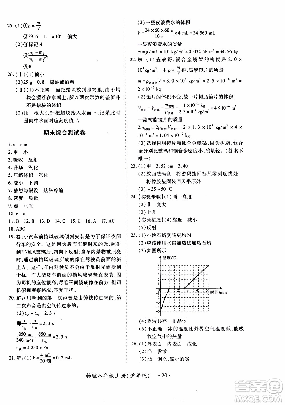 領(lǐng)航新課標(biāo)2019年一課一練創(chuàng)新練習(xí)八年級上冊物理滬粵版參考答案