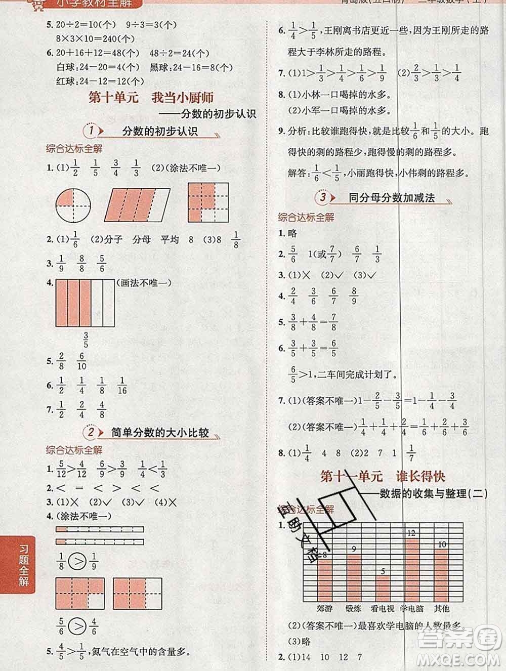 陜西人民教育出版社2019秋小學(xué)教材全解三年級(jí)數(shù)學(xué)上冊(cè)青島版五四制答案