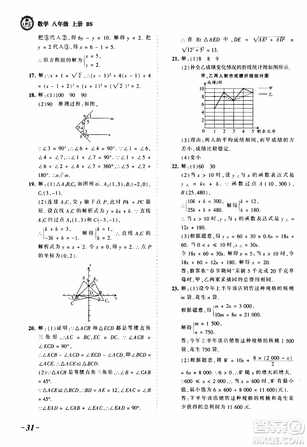 2019王朝霞考點(diǎn)梳理時(shí)習(xí)卷數(shù)學(xué)八年級(jí)上冊(cè)BS北師版參考答案