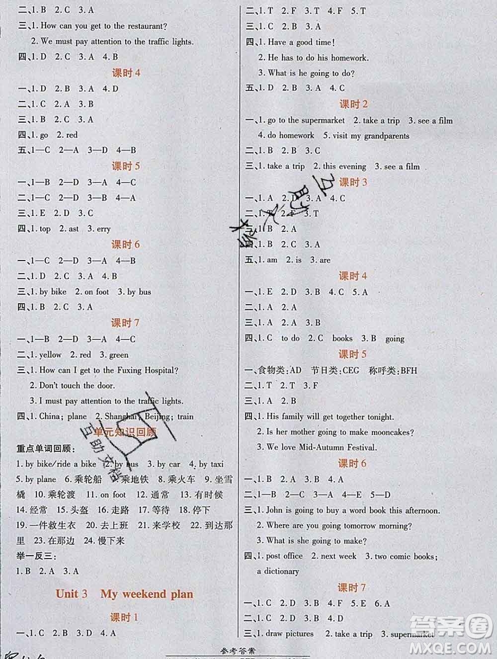 2019秋高效課時(shí)通10分鐘掌控課堂六年級(jí)英語(yǔ)上冊(cè)人教版答案