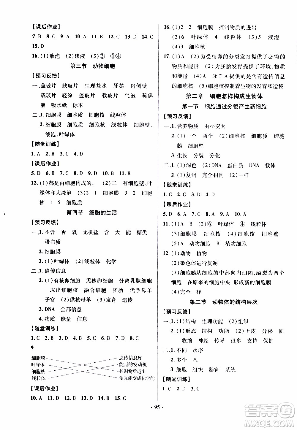 新疆文化出版社2019年課時(shí)掌控生物七年級(jí)上冊(cè)RJ人教版參考答案