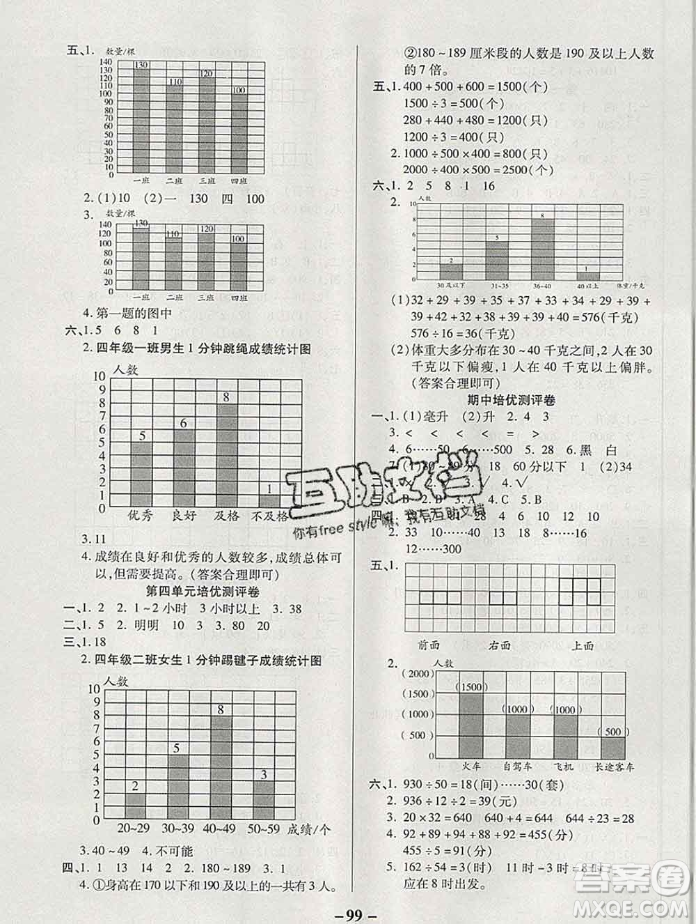 武漢大學(xué)出版社2019秋新版培優(yōu)名卷全能卷四年級(jí)數(shù)學(xué)蘇教版B版答案