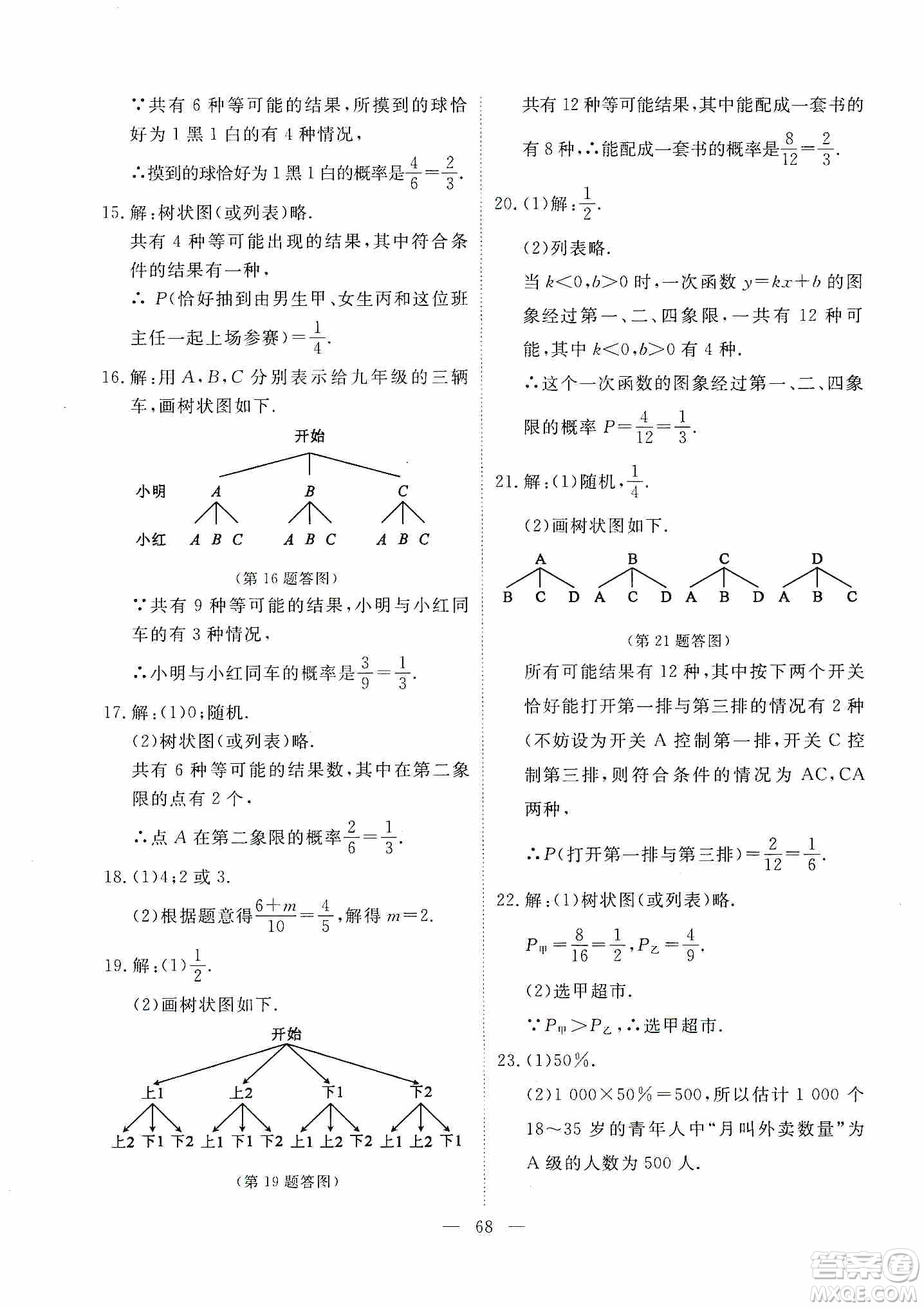 江西教育出版社2019芝麻開花能力形成同步測試卷九年級數(shù)學(xué)上冊北師大版答案