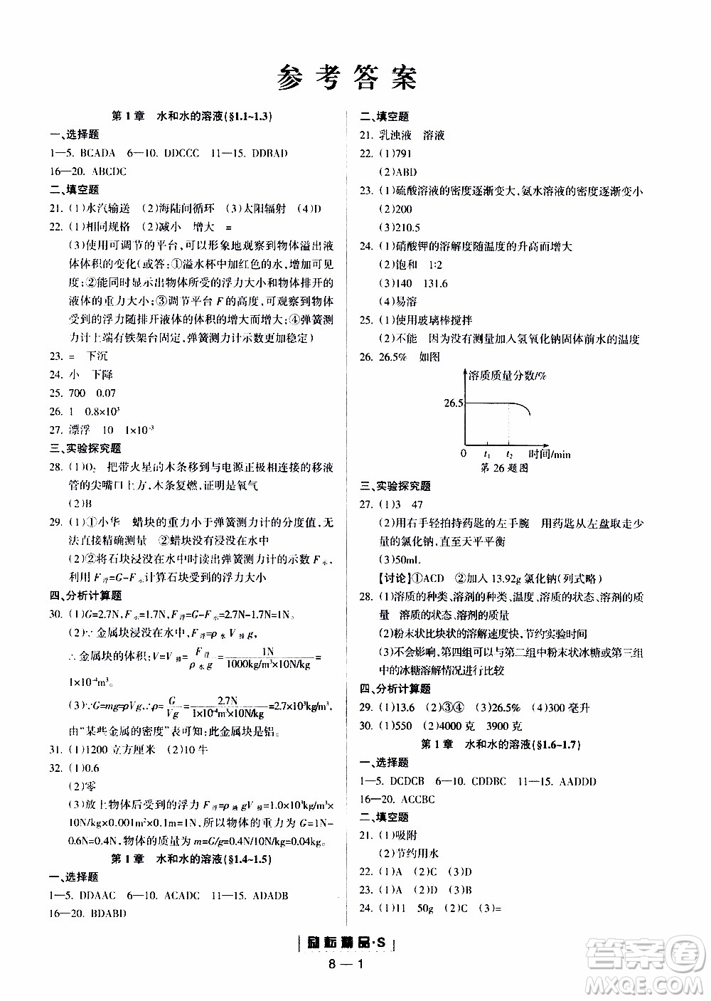 勵(lì)耘書業(yè)2019年勵(lì)耘活頁八年級上冊科學(xué)浙教版參考答案