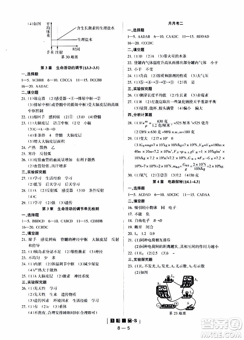 勵(lì)耘書業(yè)2019年勵(lì)耘活頁八年級上冊科學(xué)浙教版參考答案