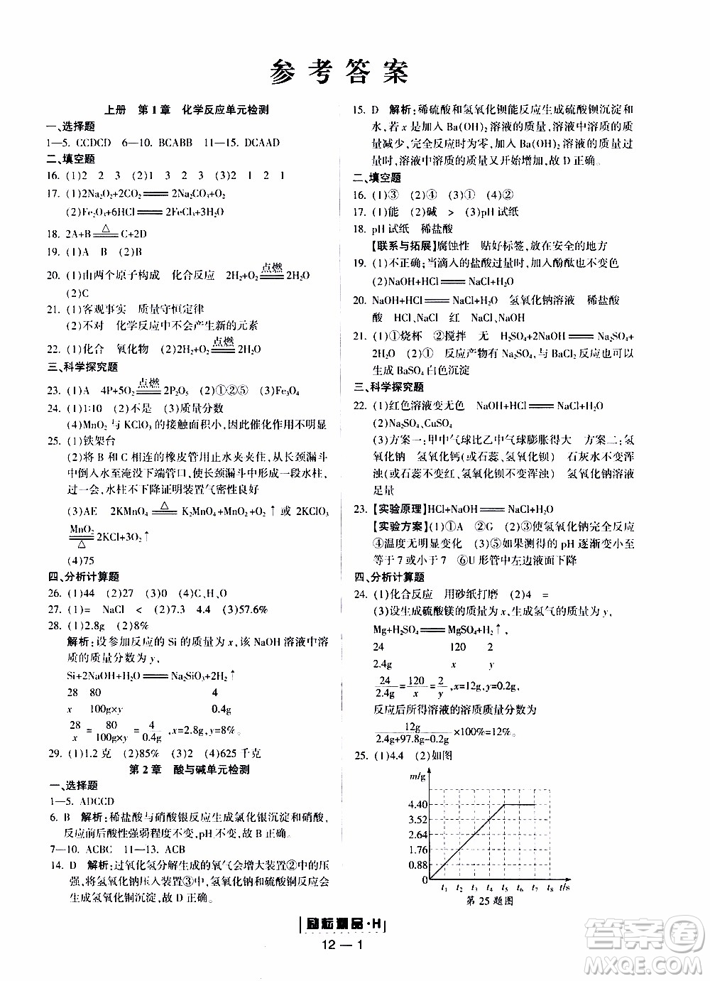 勵(lì)耘書(shū)業(yè)2019年勵(lì)耘活頁(yè)九年級(jí)全一冊(cè)科學(xué)華師大版參考答案