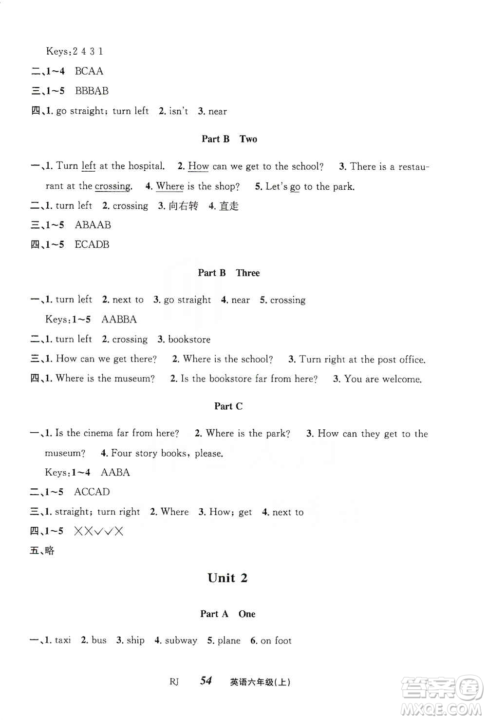 云南科技出版社2019創(chuàng)新成功學習同步導學英語六年級上冊人教版答案