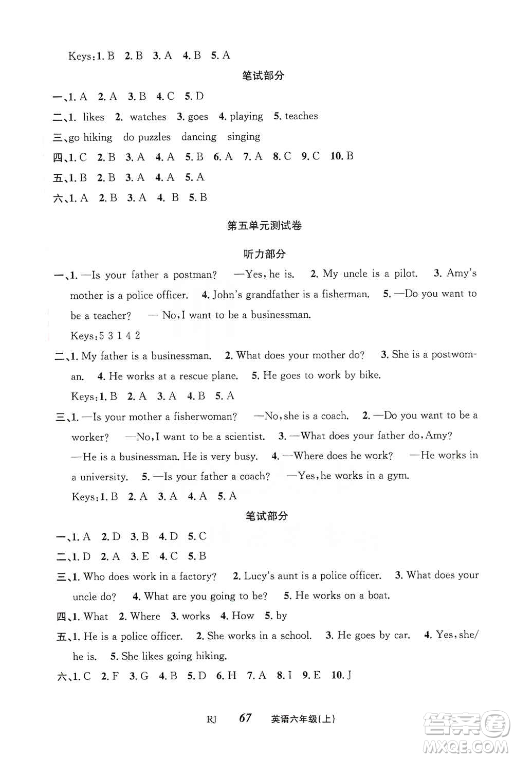 云南科技出版社2019創(chuàng)新成功學習同步導學英語六年級上冊人教版答案