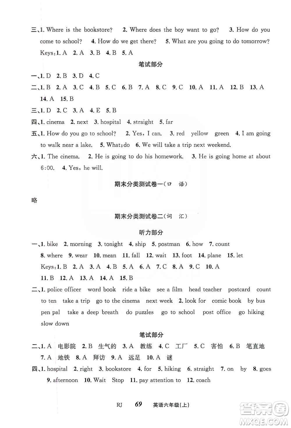 云南科技出版社2019創(chuàng)新成功學習同步導學英語六年級上冊人教版答案