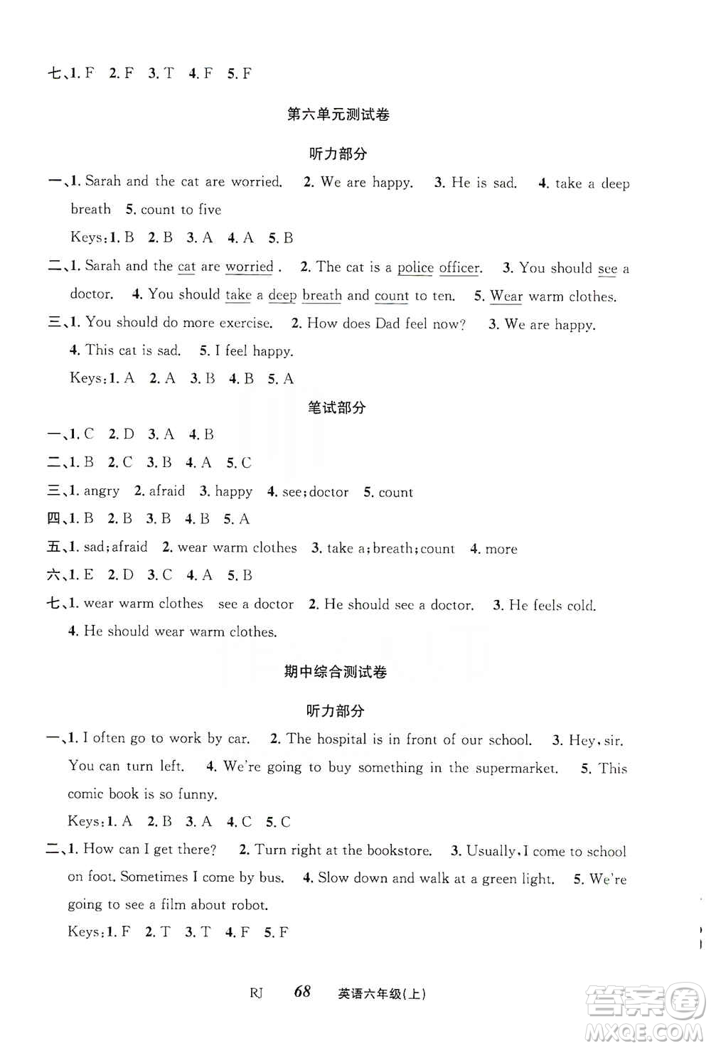 云南科技出版社2019創(chuàng)新成功學習同步導學英語六年級上冊人教版答案