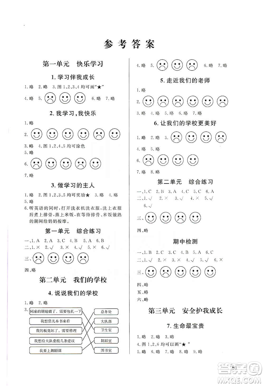 山東人民出版社2019小學(xué)配套練習(xí)冊(cè)六三制三年級(jí)上冊(cè)道德與法治答案