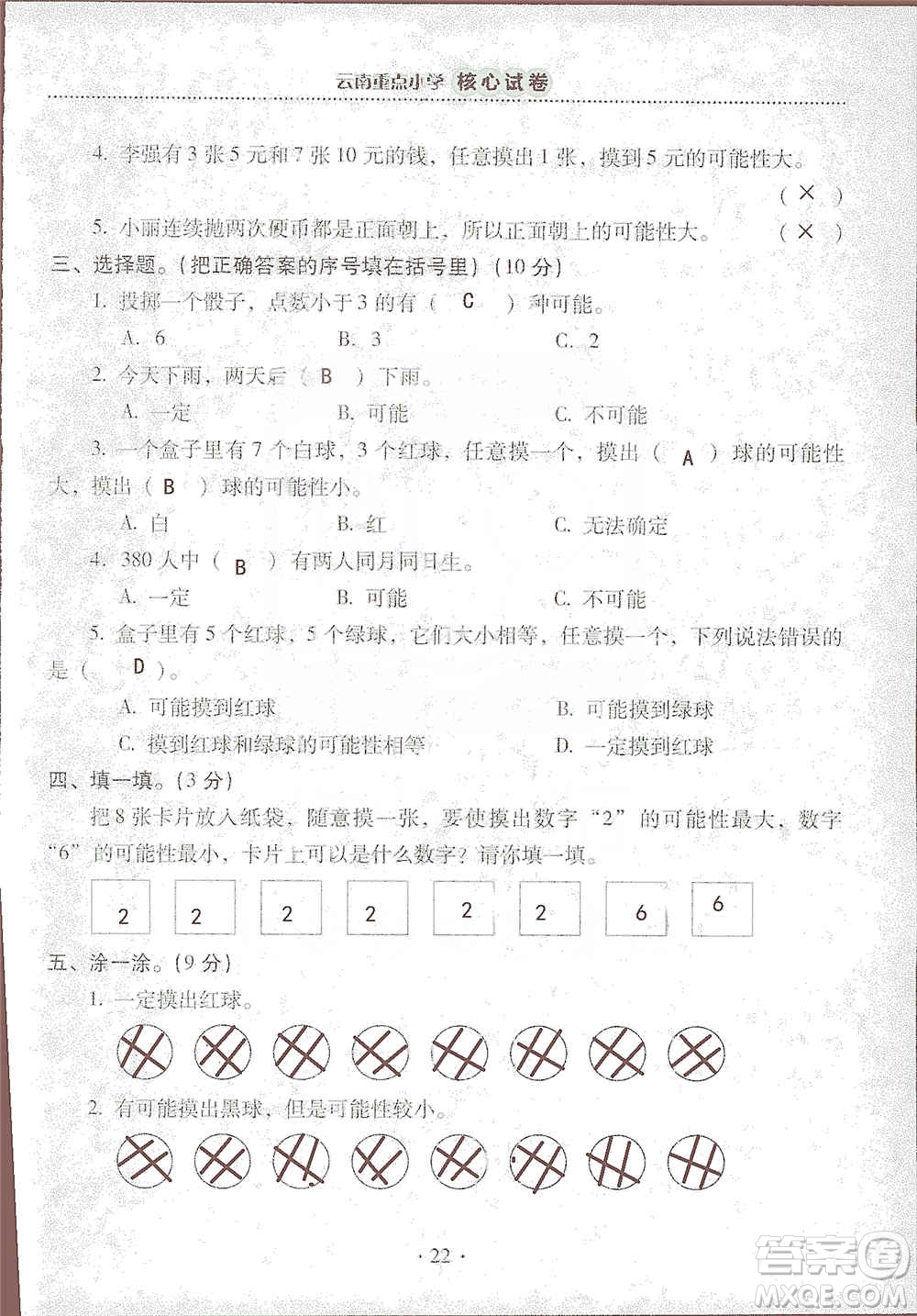 2019云南重點小學核心試卷五年級上冊數(shù)學人教版答案