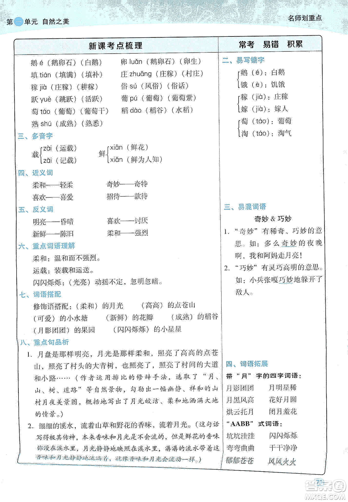 2019典中點(diǎn)名師劃重點(diǎn)四年級(jí)語文上冊(cè)人教版答案