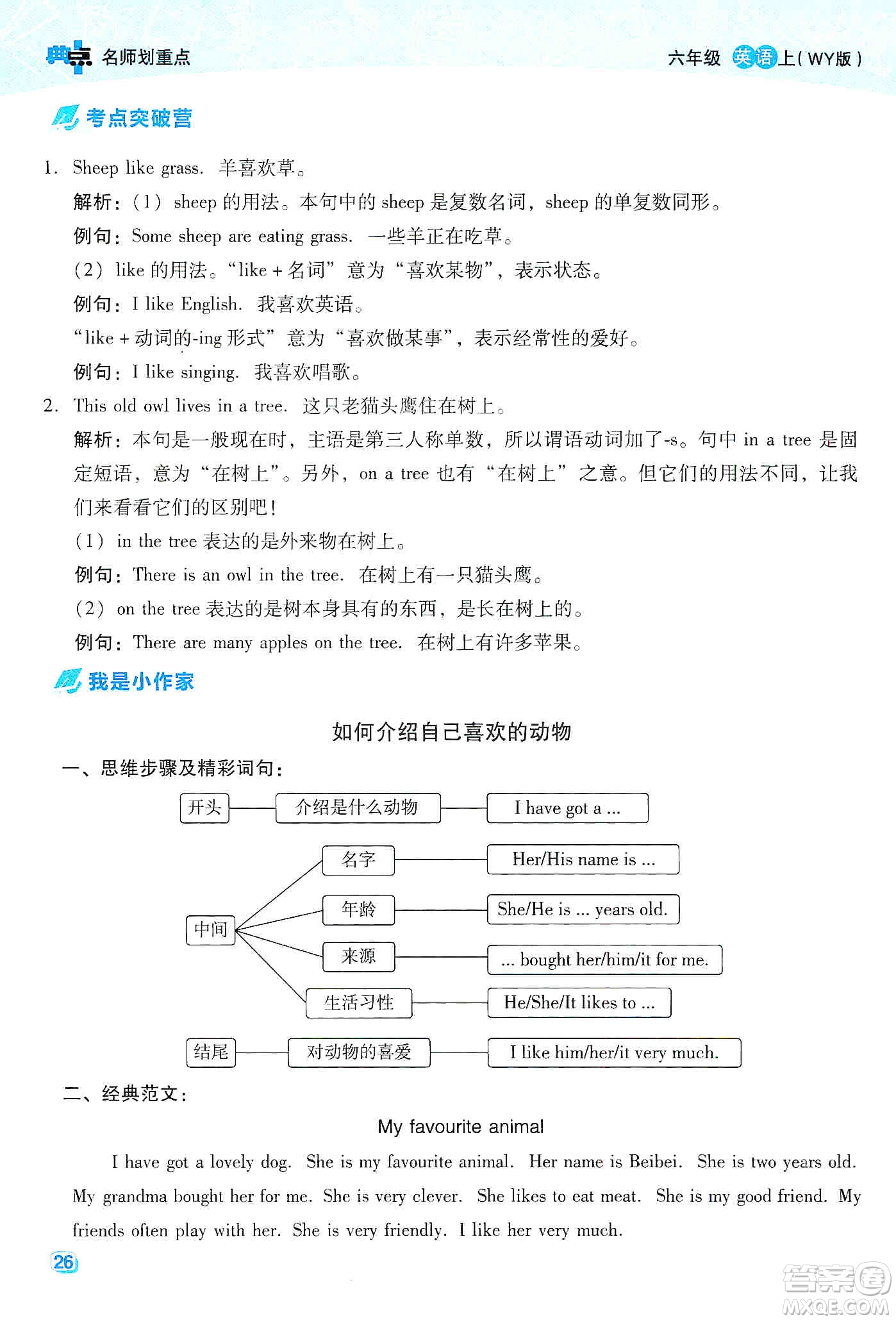 2019典中點名師劃重點六年級英語上外研版答案